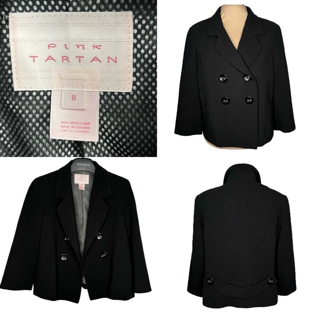 PINK TARTAN lined π― wool crepe double button blazer size 8